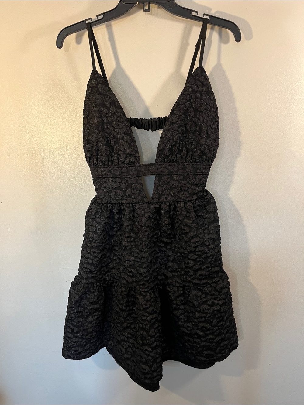SHEIN Black Textured Cutout A‑Line Mini Dress